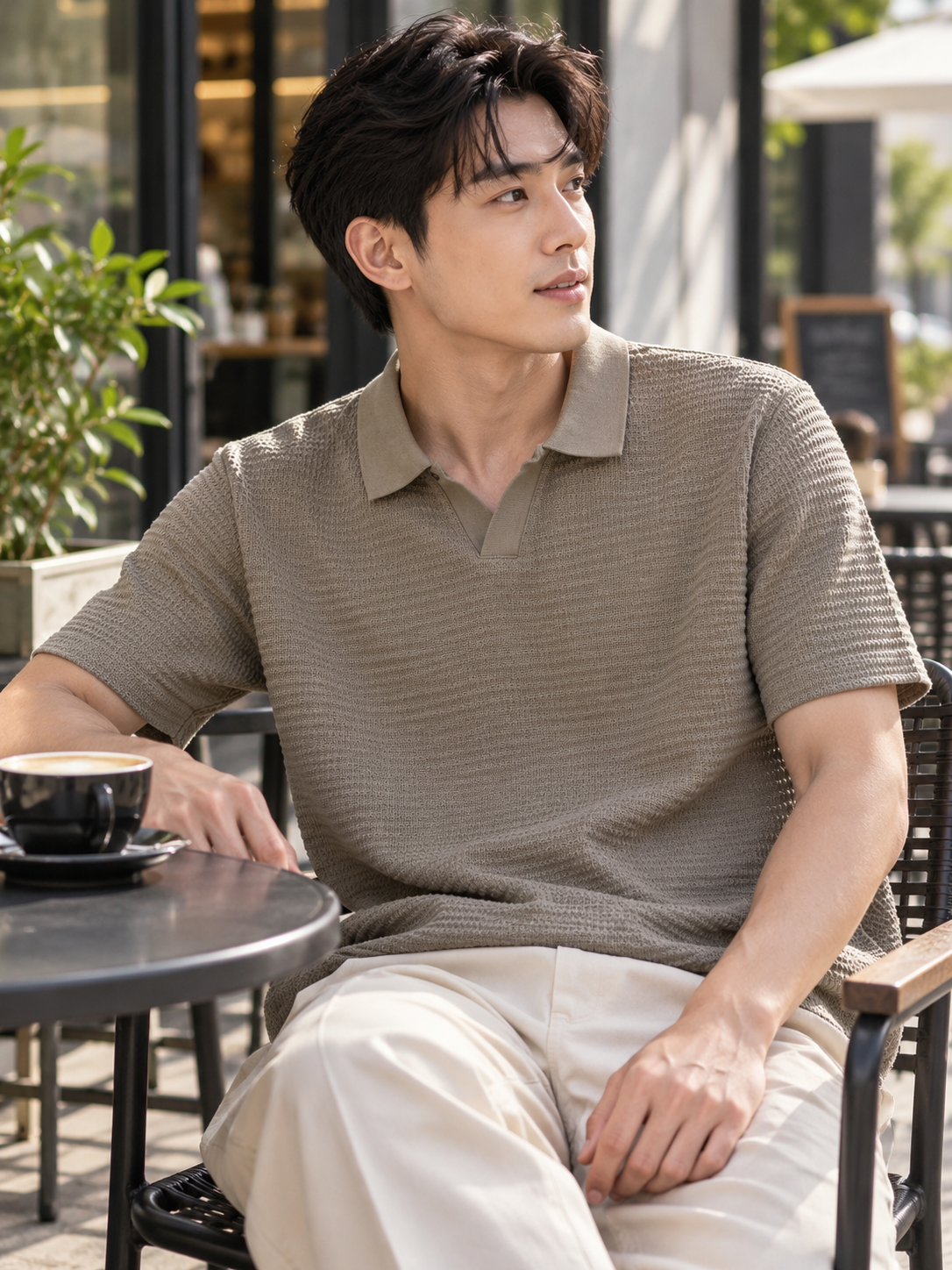 Premium Textured Polo Tee Khaki 4115