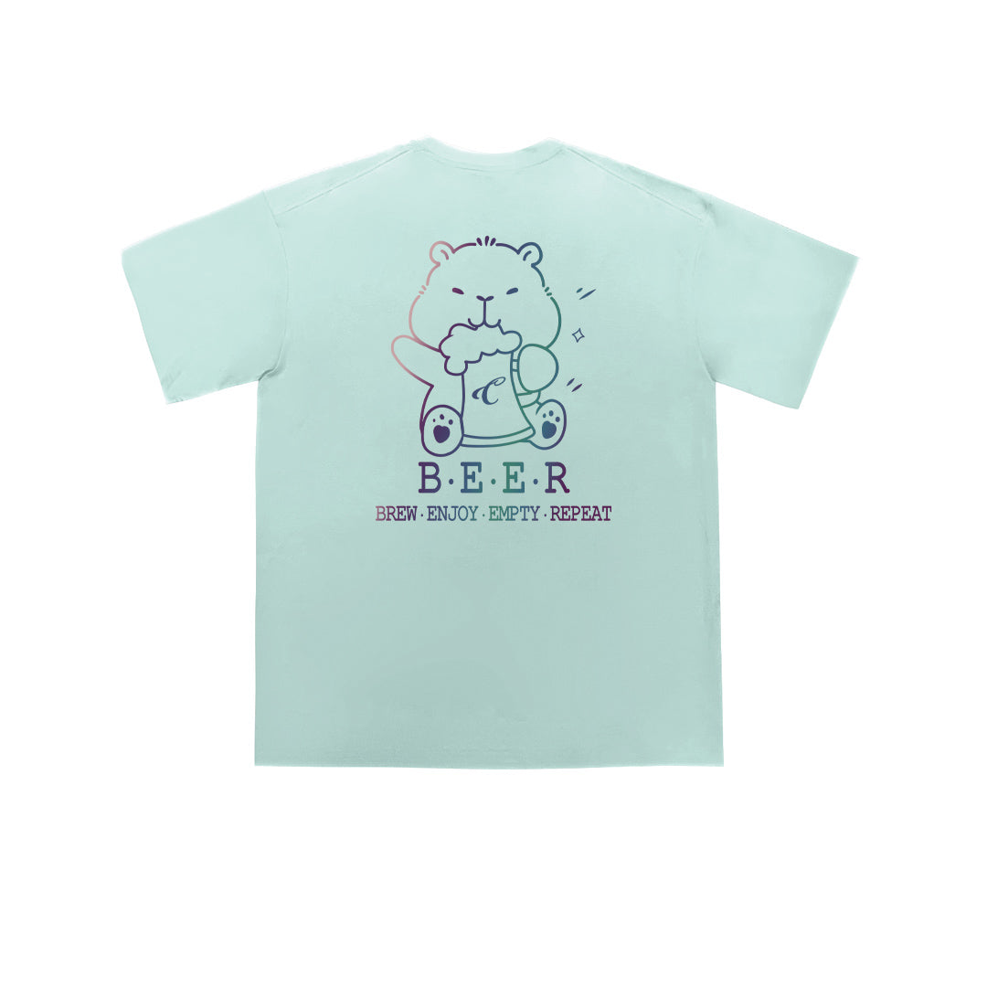 "BEER" Reflective Print Oversized Tee - 3556