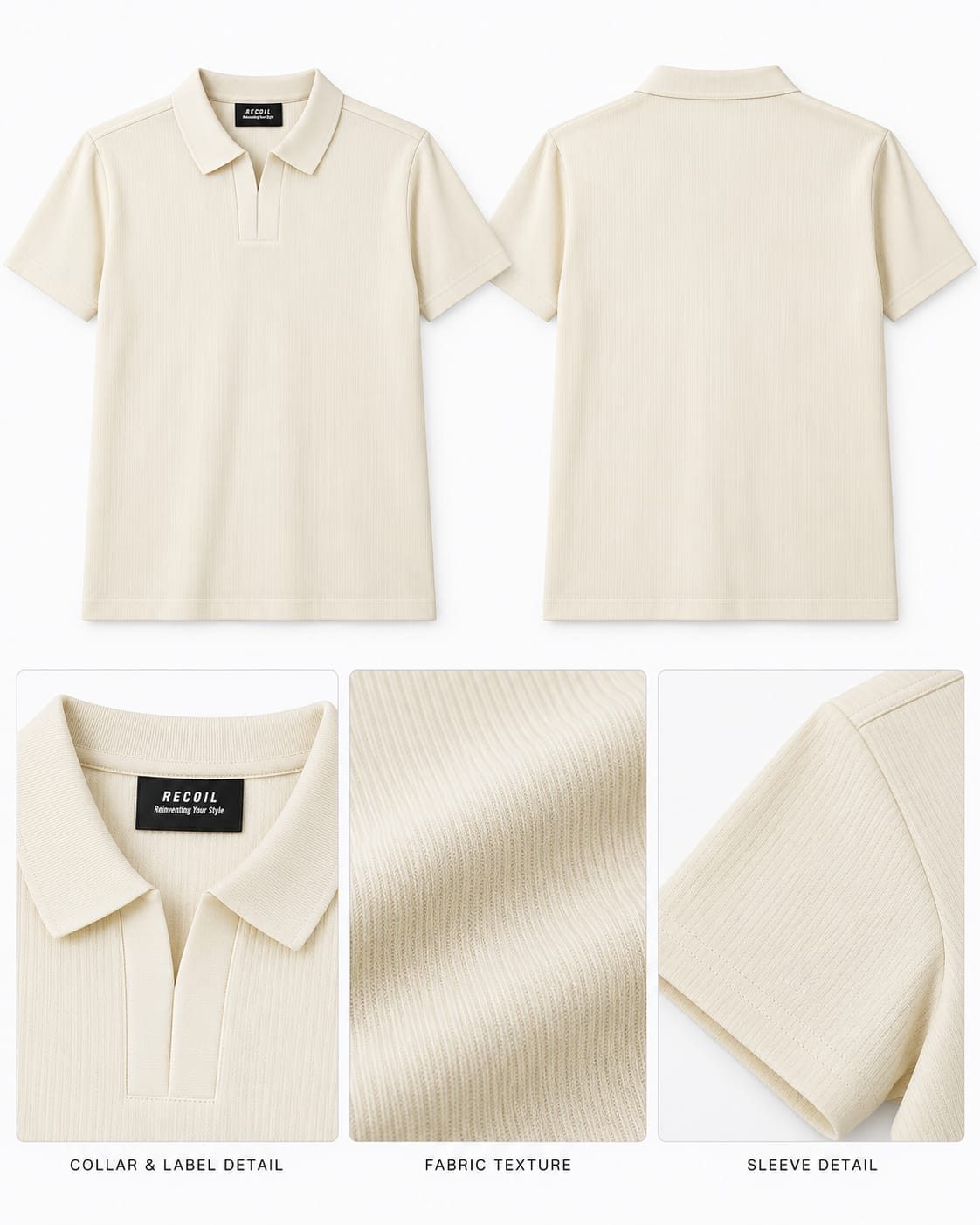 Textured Knit Open-Collar Polo Tee Apricot 4113