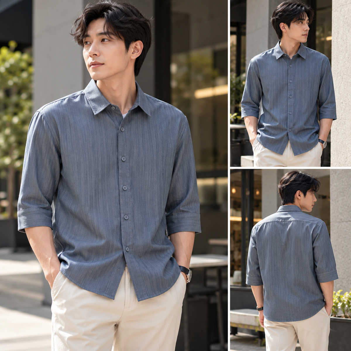 Light Blue 3/4-Sleeve Shirt 1311