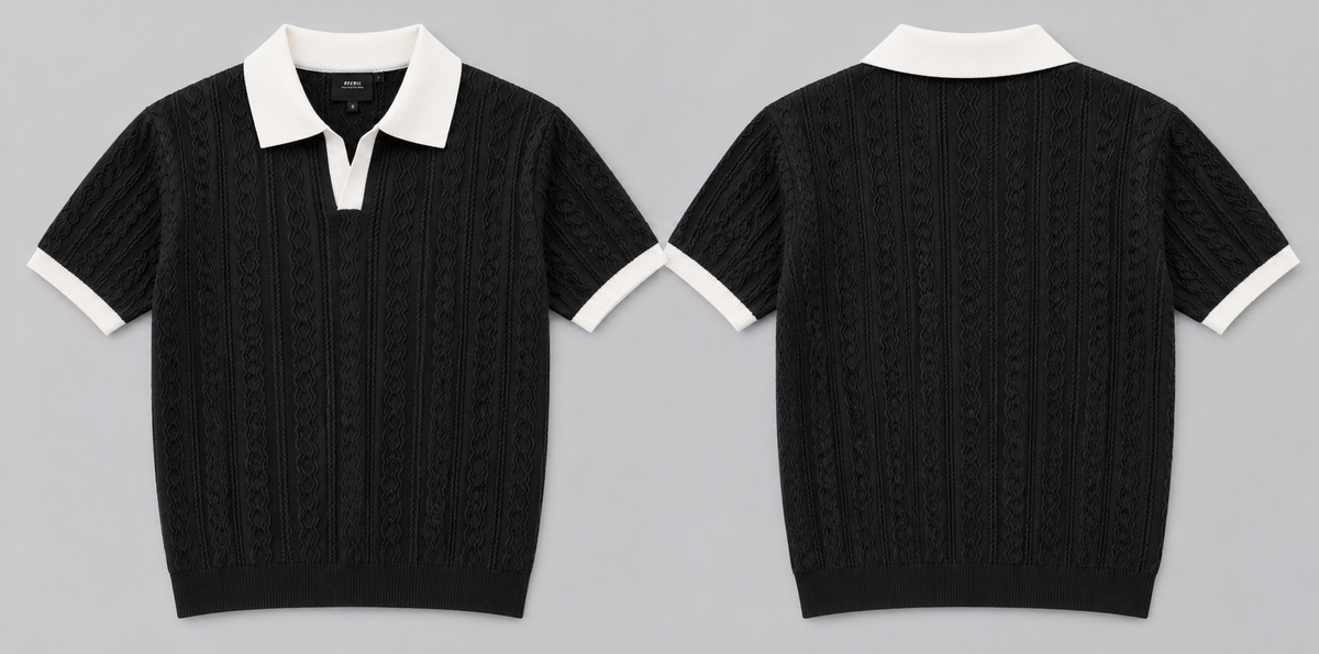 RECOIL Premium Cable-Knit Polo – Black 41190
