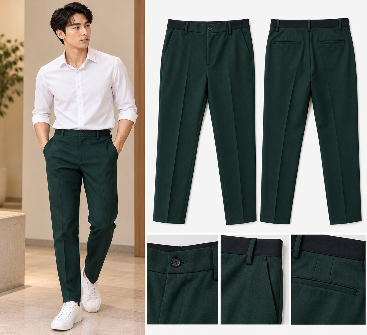 Metro Tailored Pants Dark Green 9064