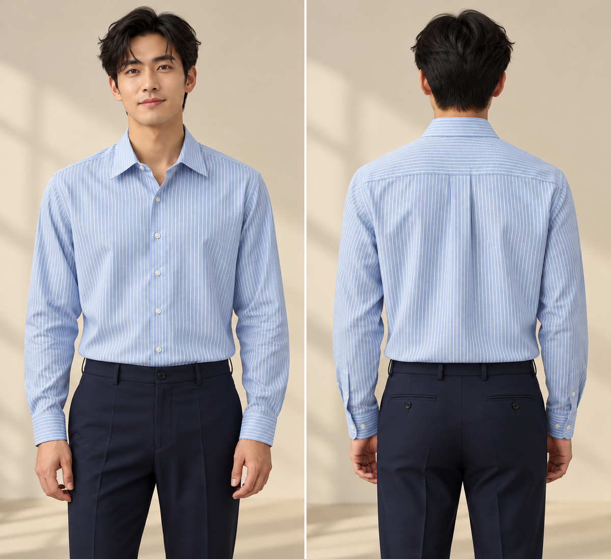 Striped Long Sleeve Shirt (Light Blue) 6849