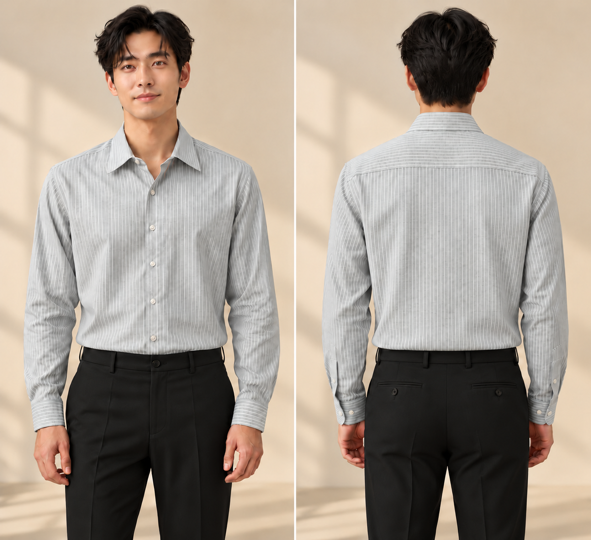 Striped Long Sleeve Shirt (Grey) 6849)