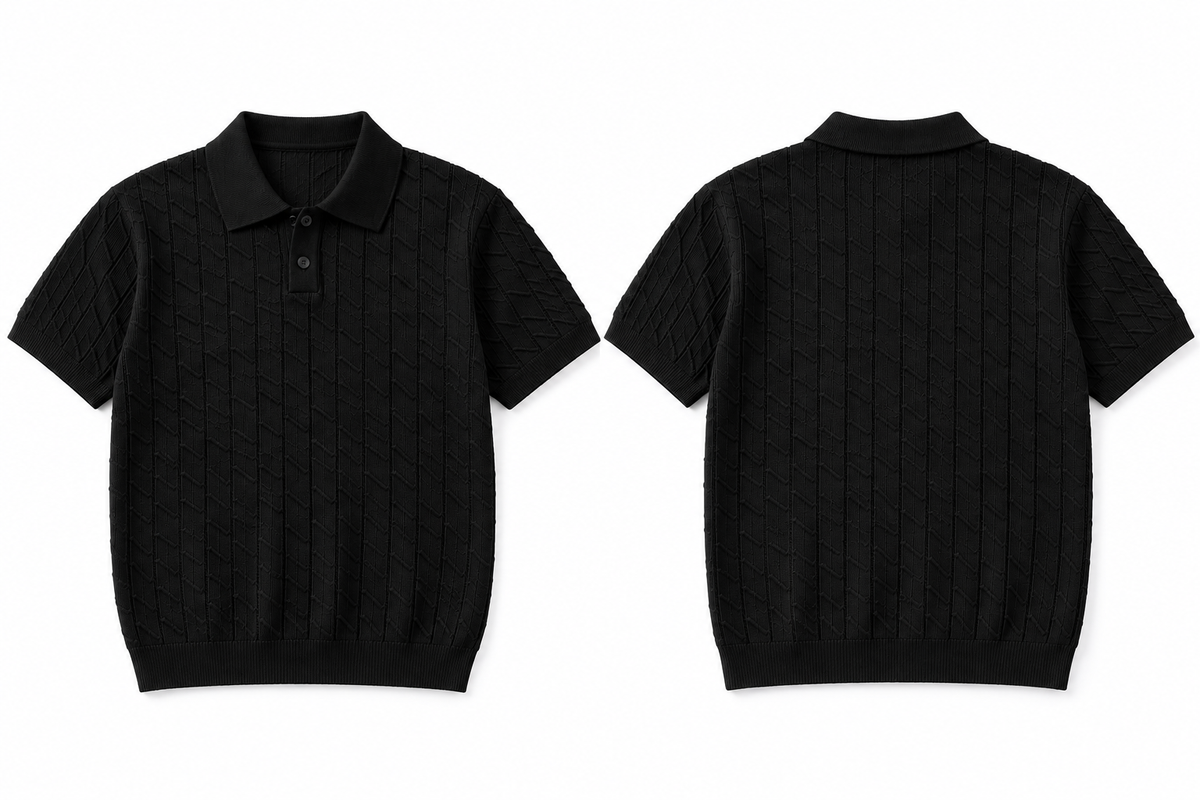 Premium Textured Knit Polo – Black 41667