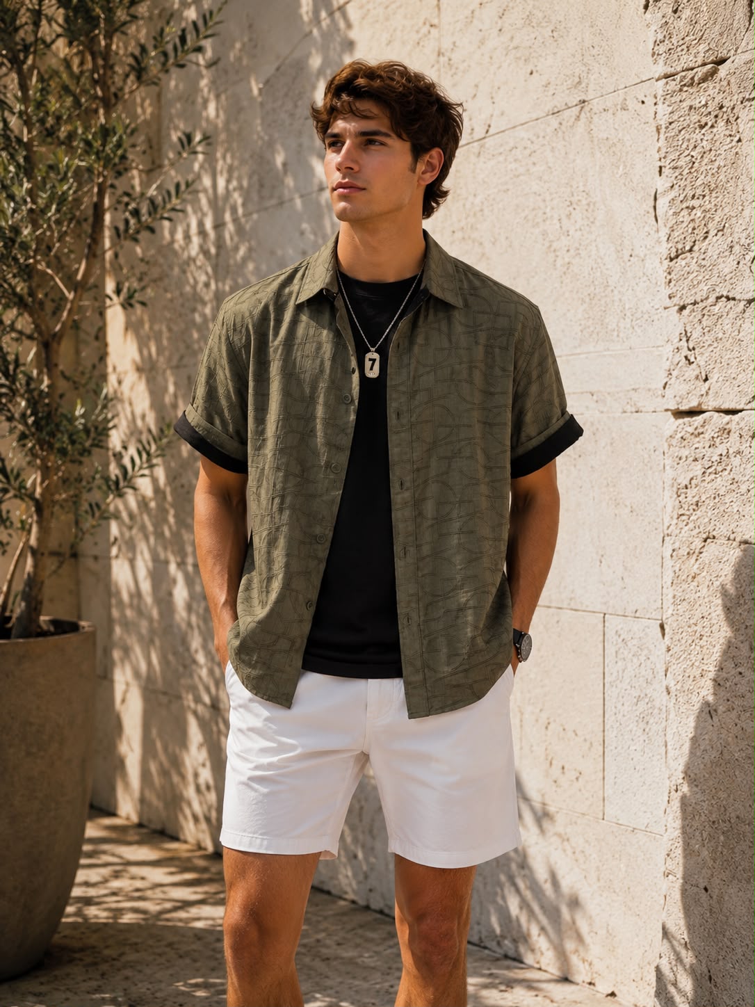 Army green Oversized Short Sleeve Shirt 4522