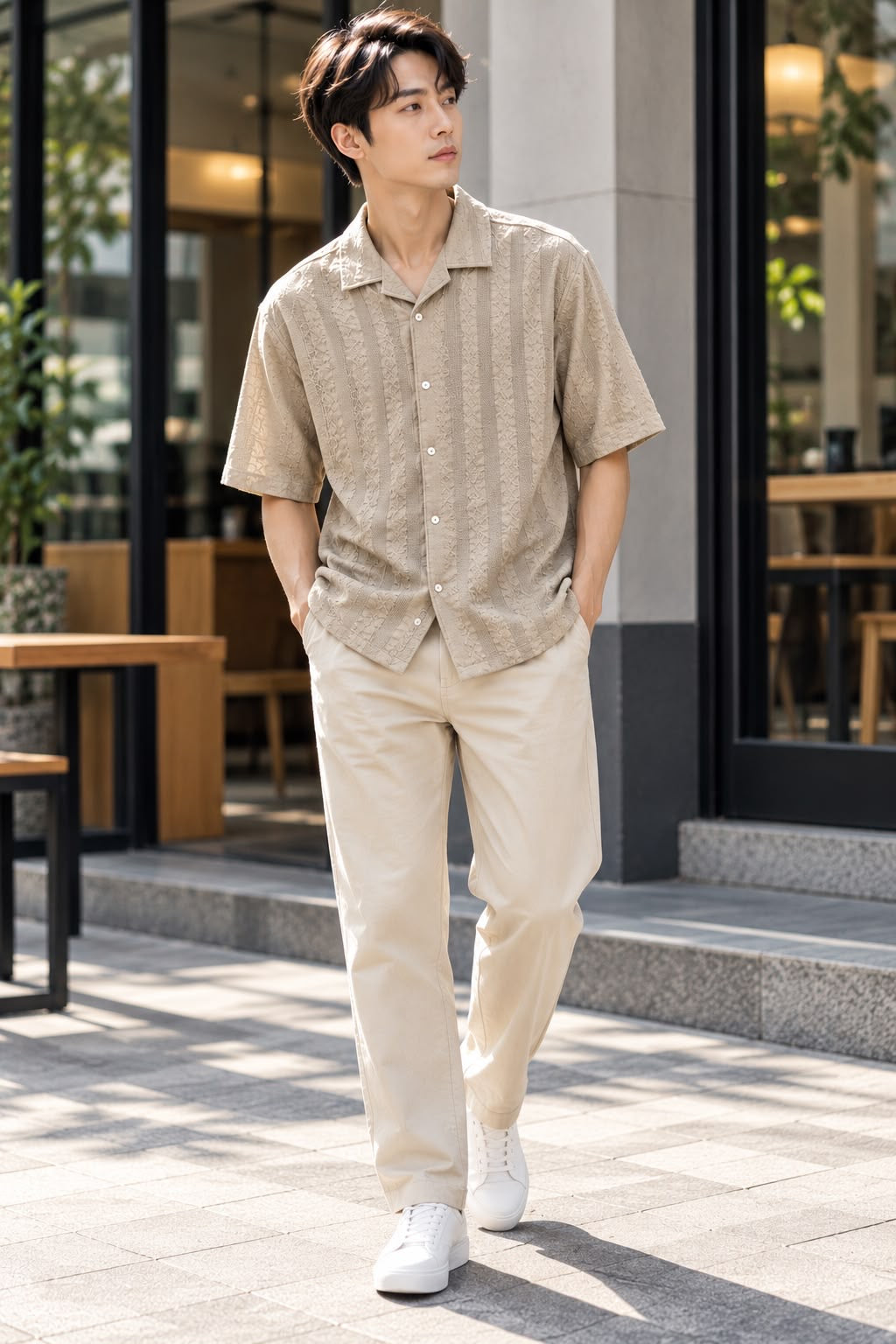 Textured Stripe Oversized Short Sleeve Shirt 4534