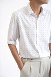 White 3/4-Sleeve Shirt with Pattern - Item 1053