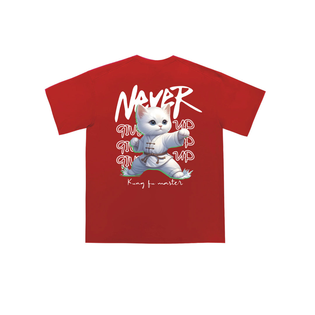 "Never Give Up Cat" Oversized Tee - 2055