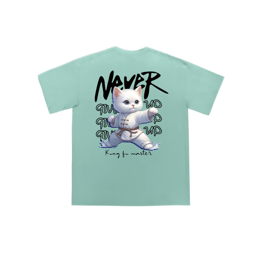 "Never Give Up Cat" Oversized Tee - 2055