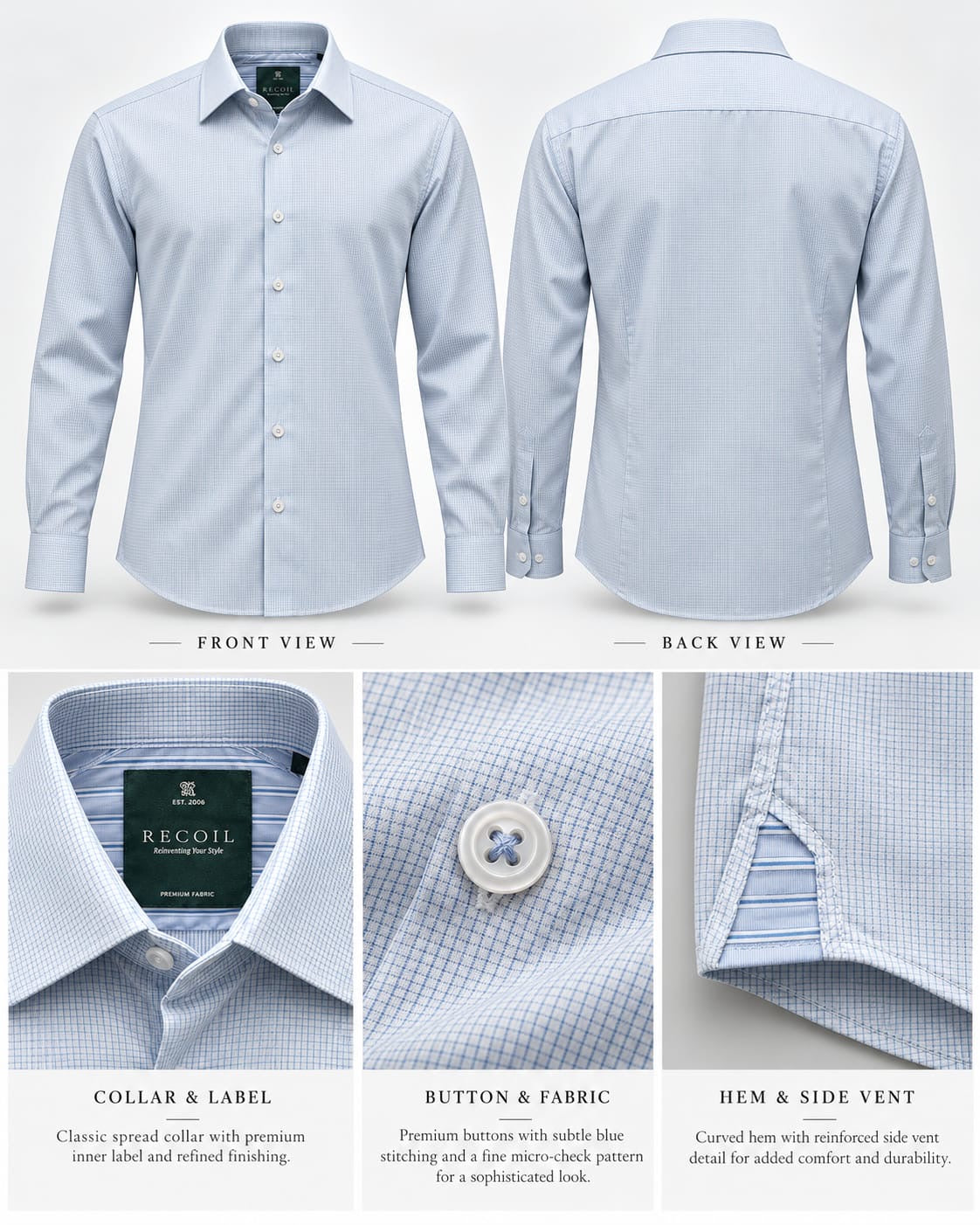 Textured Long Sleeve Shirt (Light Blue) 6845