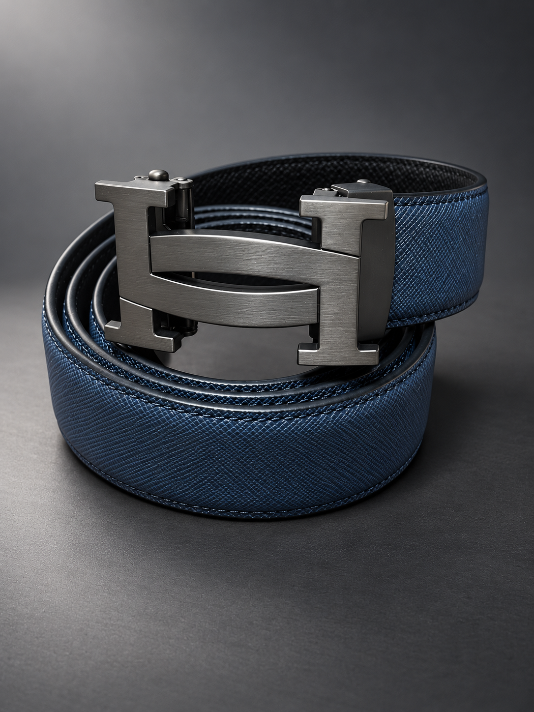 Navy Textured Belt with Gunmetal Buckle