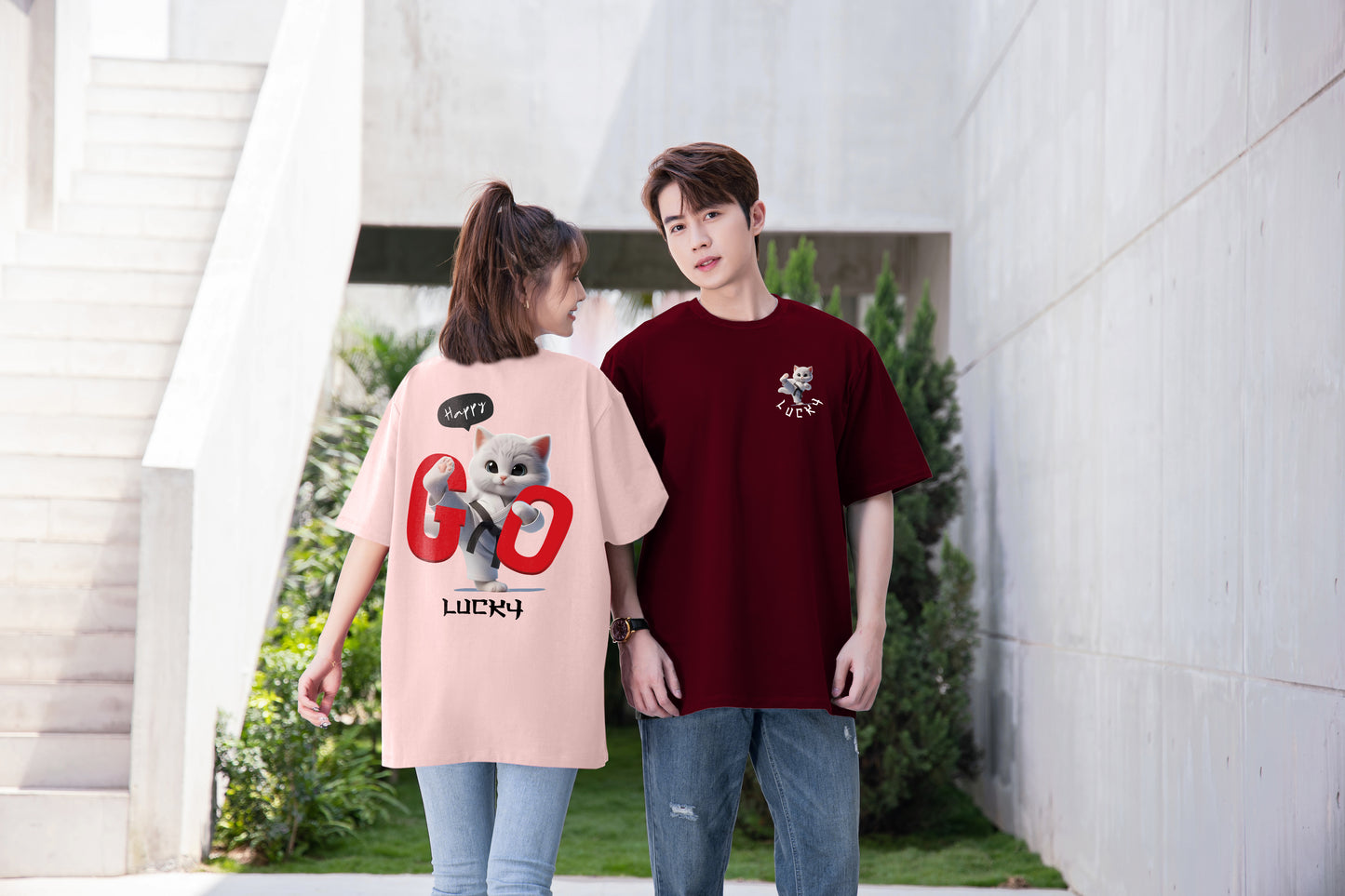 "Happy, Go, Lucky Cat" Oversized Tee - 2056