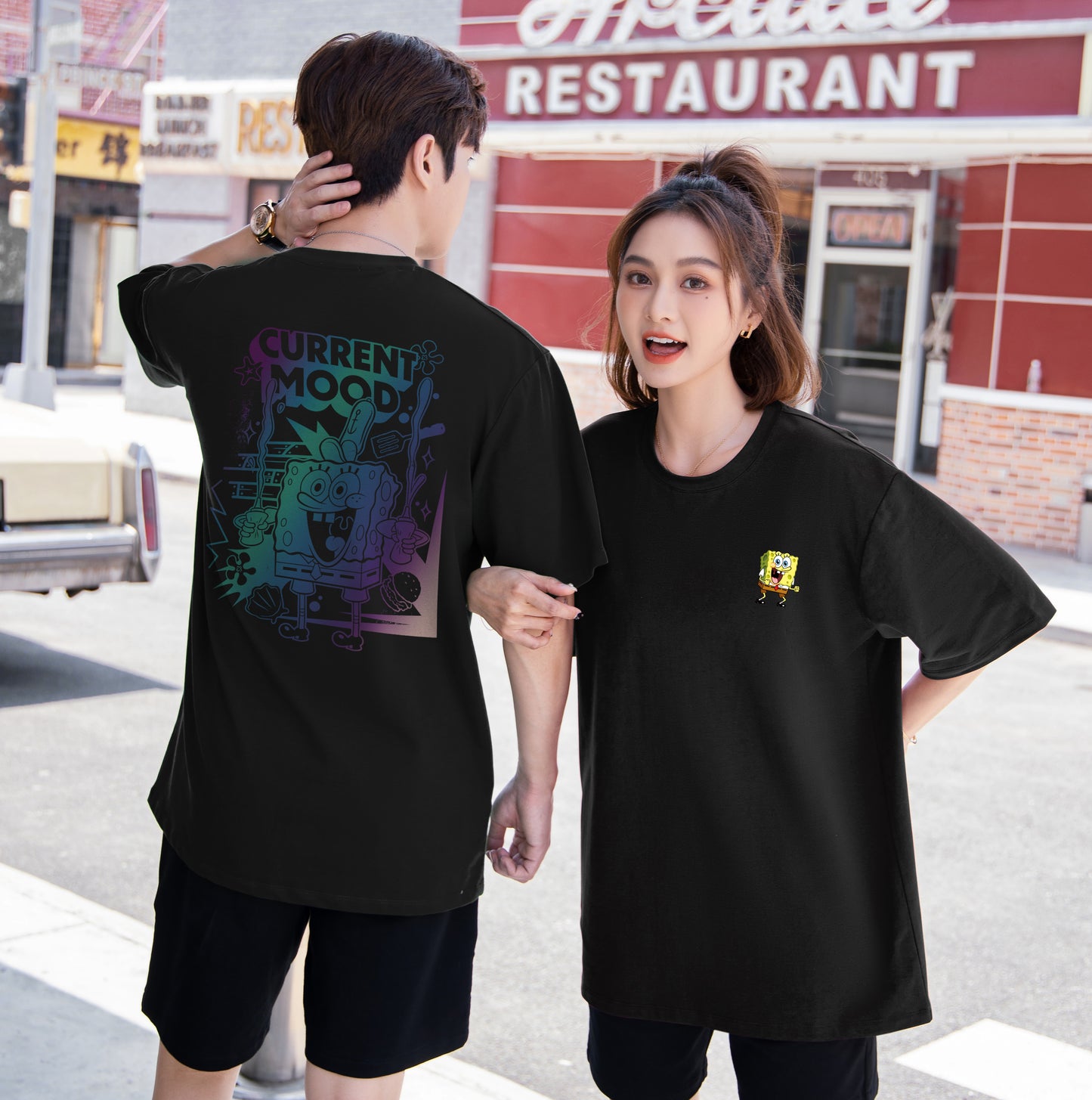 "CURRENT MOOD" SpongeBob SquarePants Oversized Tee - 3644