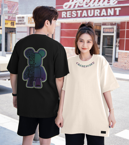 "CREATIVITY BEAR" Reflective Print Oversized Tee - #2855