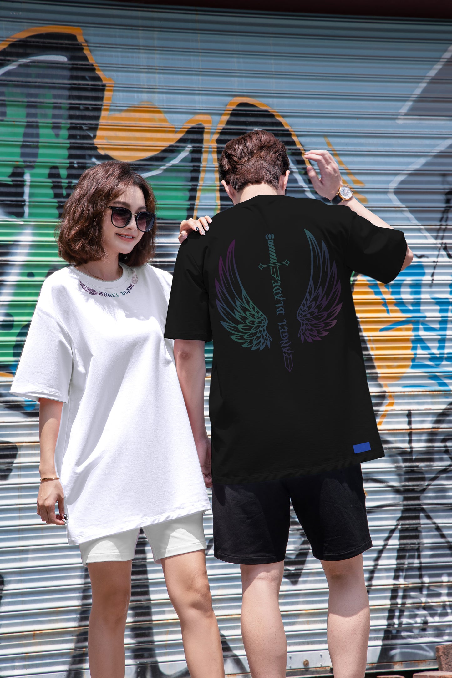 “Angel Blade” Colorful reflective printing Oversized Tee - 2929