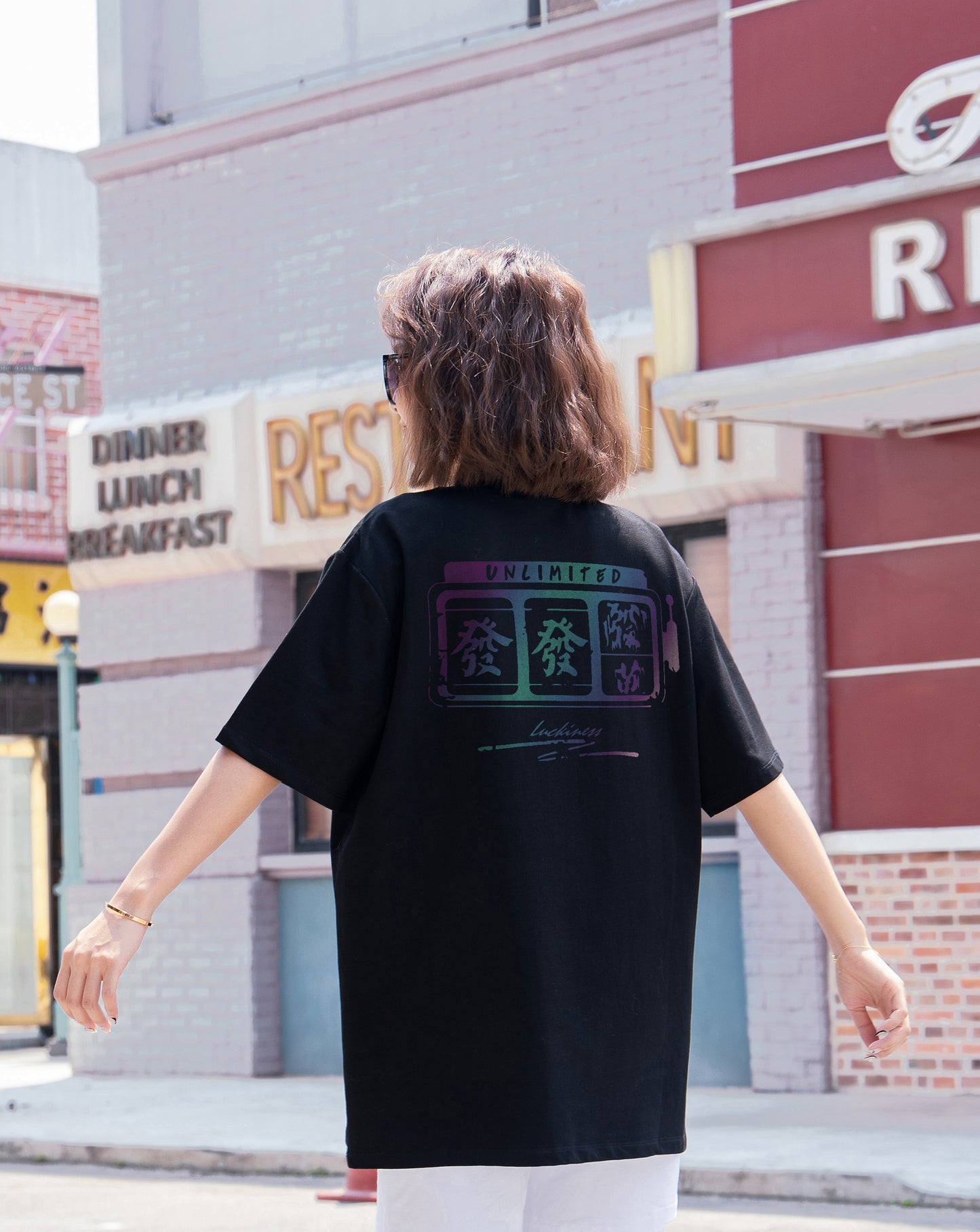 "Unlimited Luckiness" Reflective Oversized Tee - 2967