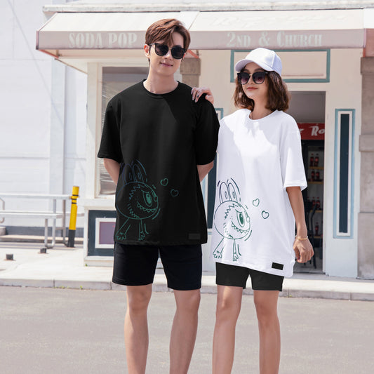 "Hi Labubu" Reflective Print Oversized Tee - 2071