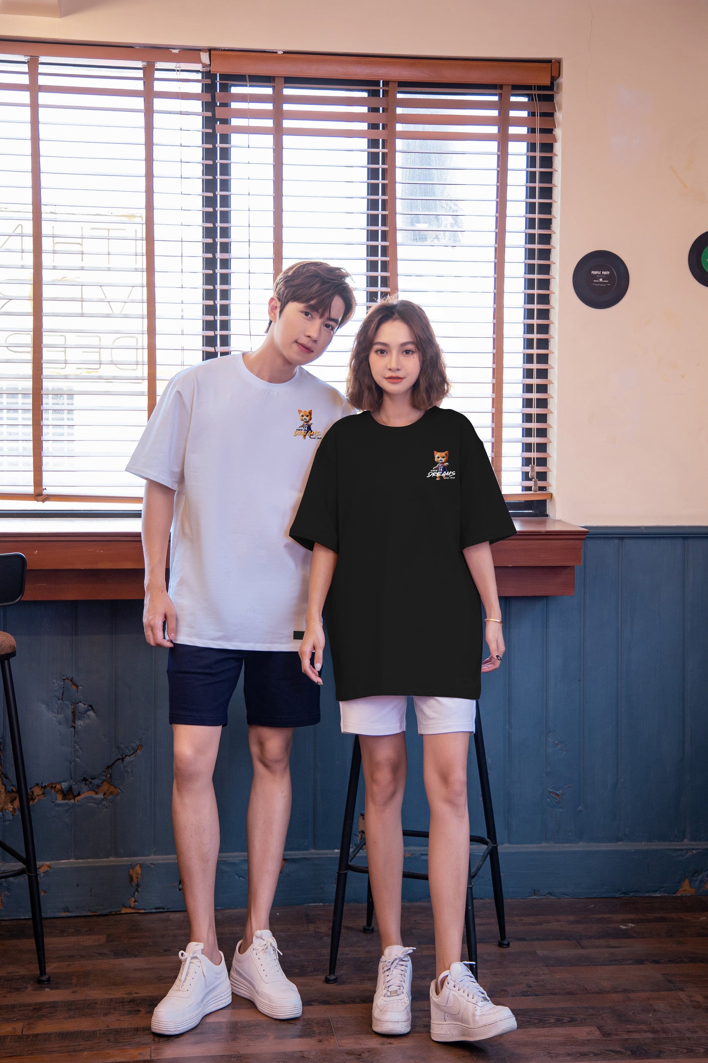 "Slam Dunk, cat" Drop-Shoulder Oversized Tee - 2028