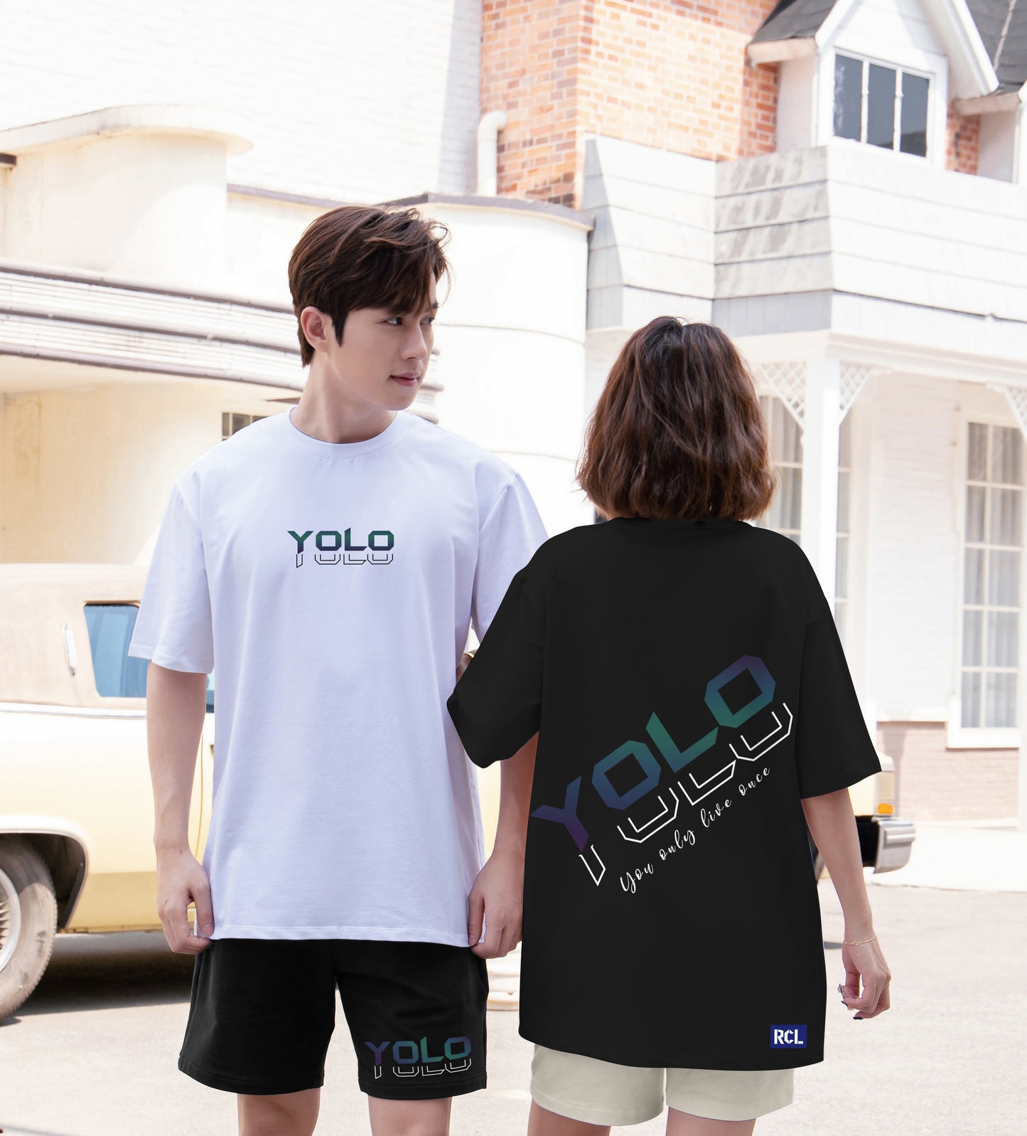 "YOLO" Reflective Print Oversized Tee - 2523