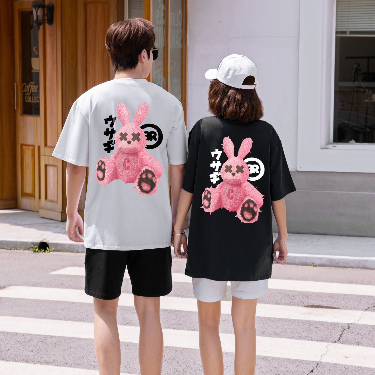 "Pink Rabbit" Drop-Shoulder Oversized Tee - 2066