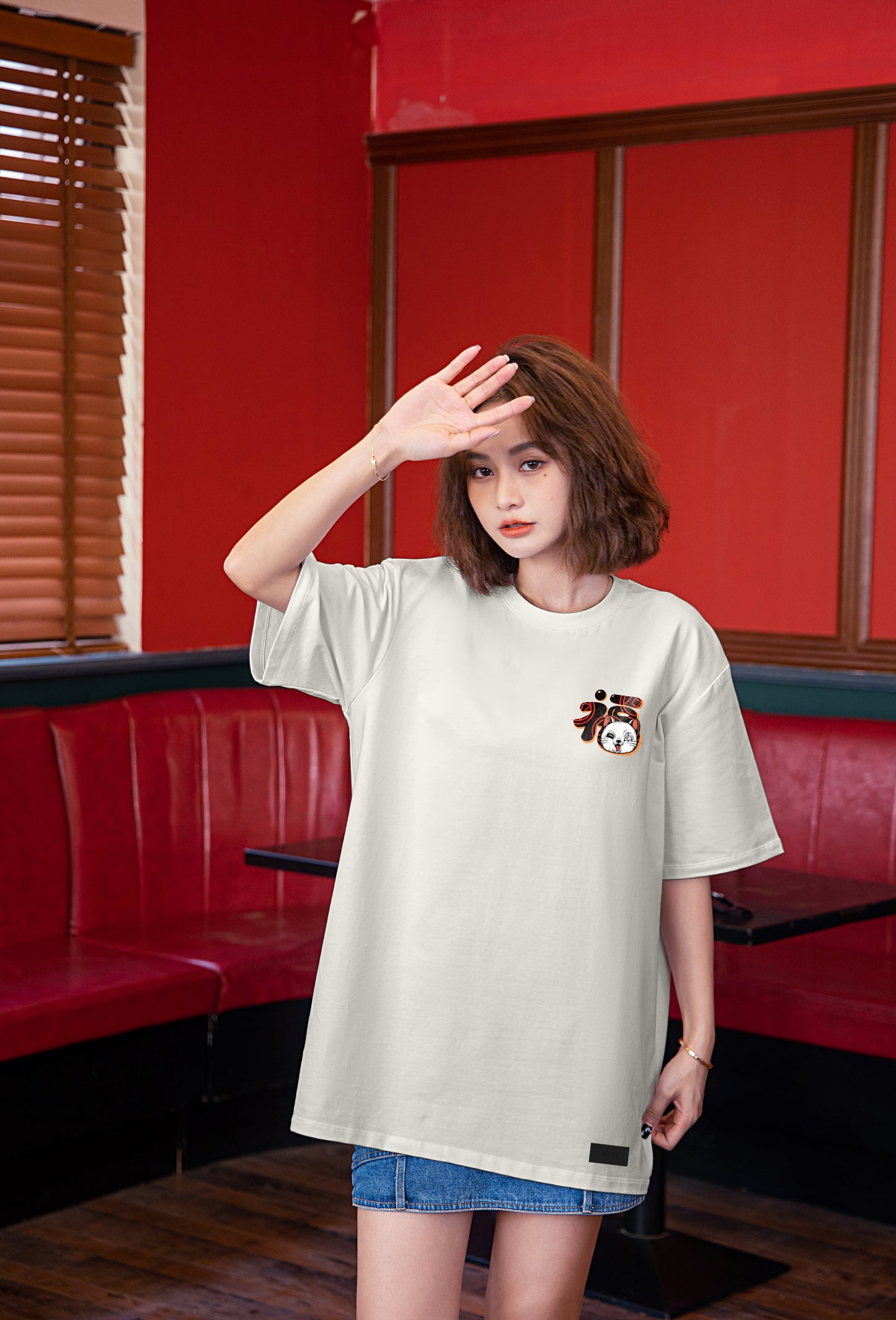 Daruma Fortune Cat Oversized Tee - 2047