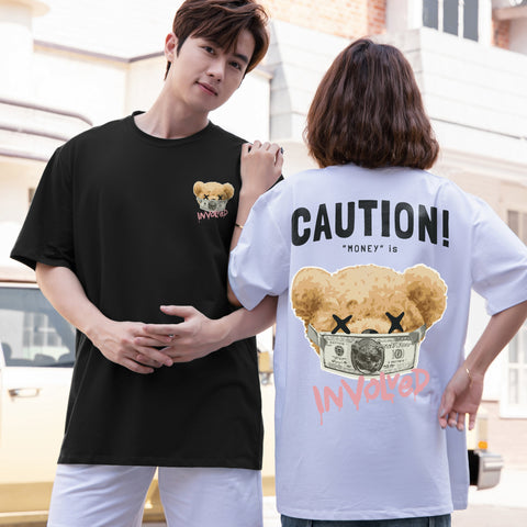 "CAUTION!" High Graded Odell Fabric Print Oversized Tee 2516