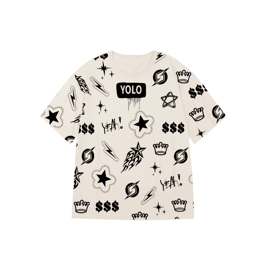 "YOLO" Graffiti-Style Oversized Tee - 2988