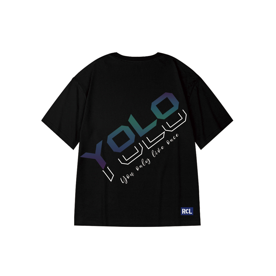 "YOLO" Reflective Print Oversized Tee - 2523