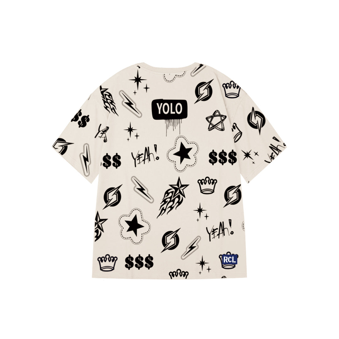 "YOLO" Graffiti-Style Oversized Tee - 2988