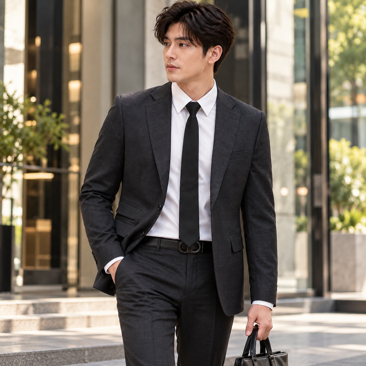 Men's Textured Checkered Blazer Black 5071