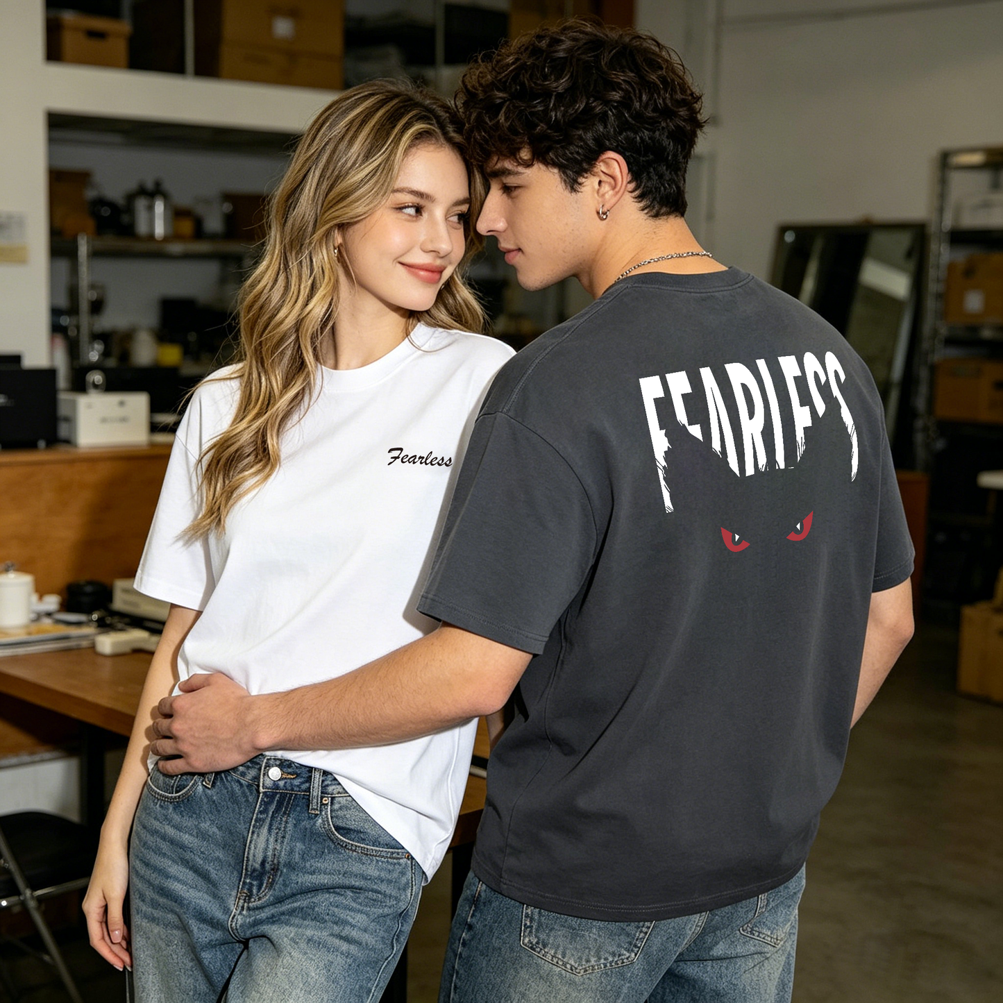 ”Fearless cat" Oversized Tee -3807