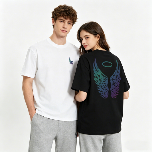 ”Angel-R" Reflective Print Oversized Tee -3799