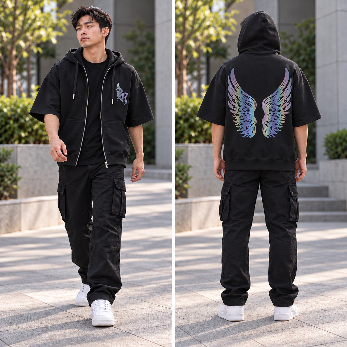 Short-Sleeve Zip Hoodie Tee 7060