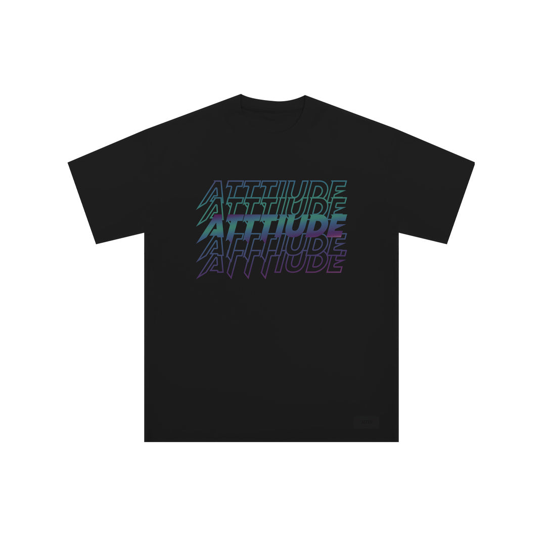 "Attitude" Reflective Print Drop-Shoulder Oversized Tee - 2696