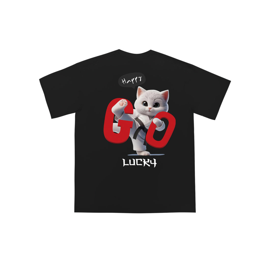 "Happy, Go, Lucky Cat" Oversized Tee - 2056