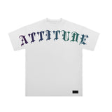 "ATTITUDE" Reflective Print Drop-Shoulder Oversized Tee - 2760