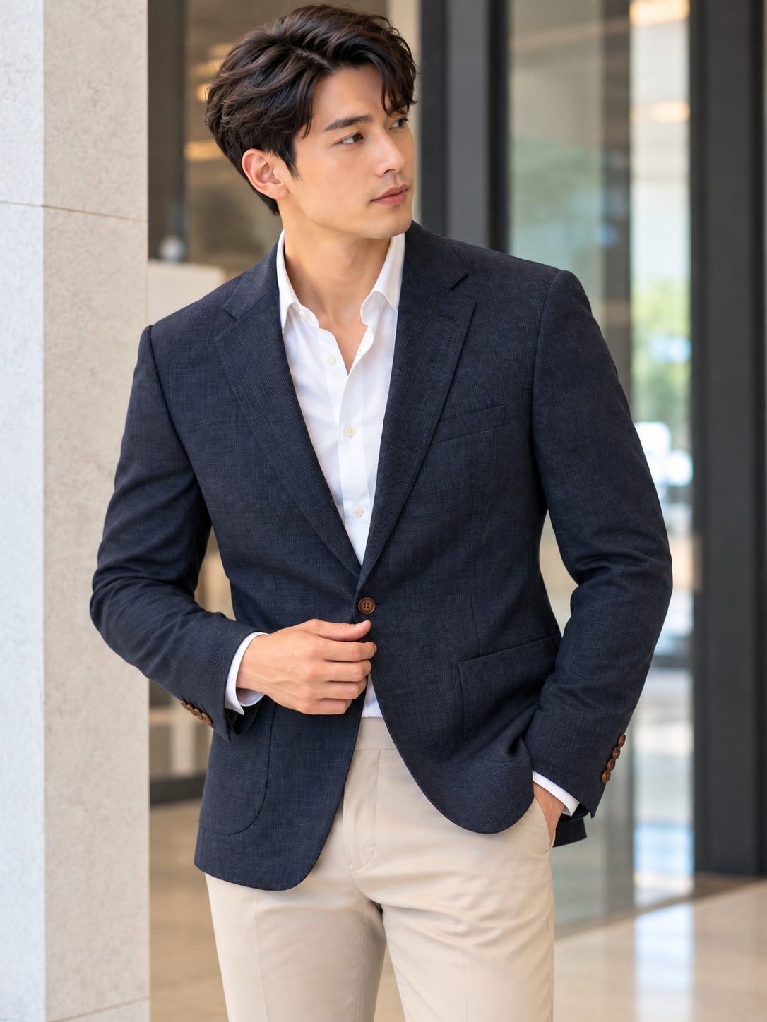Signature Textured Blazer Navy 5070