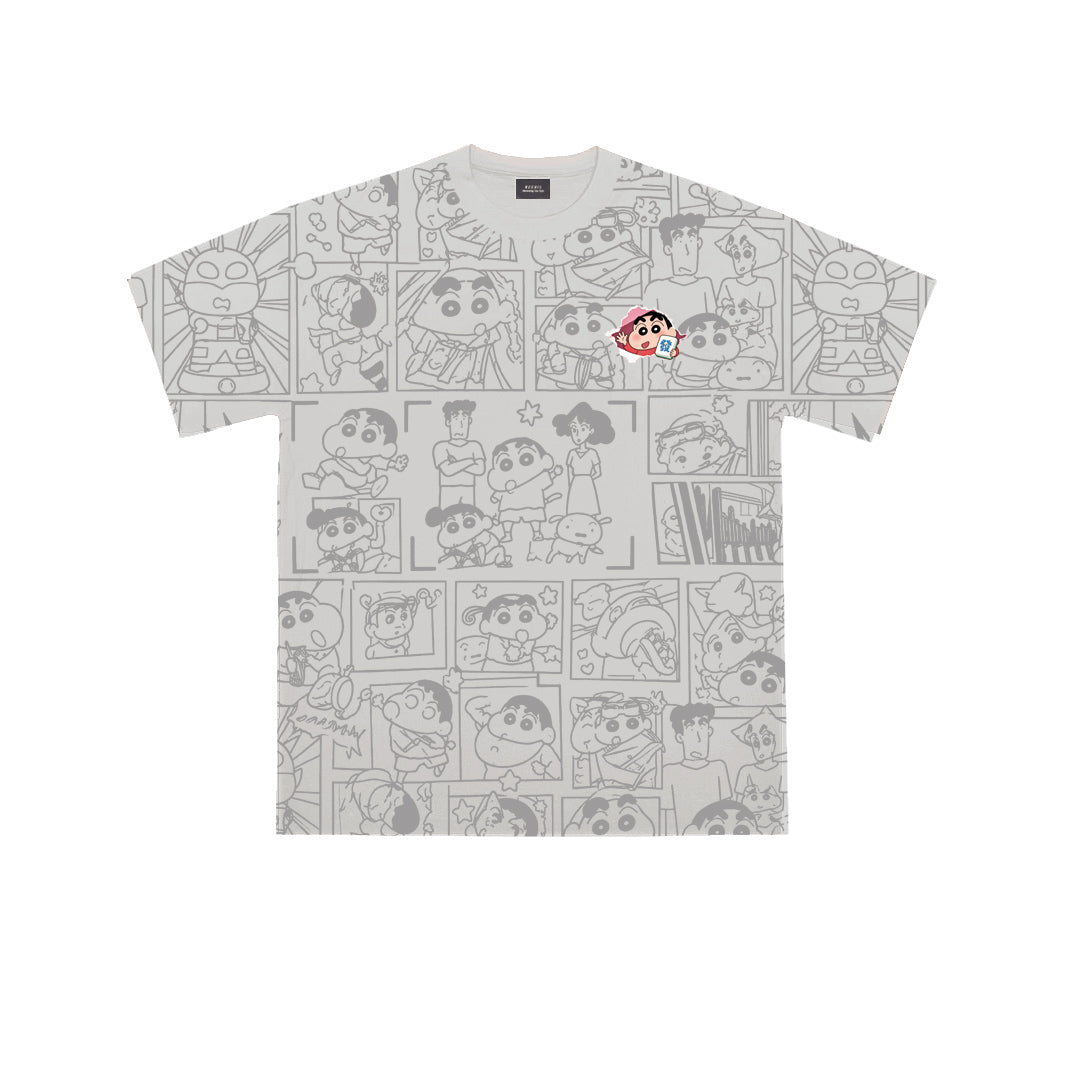 Crayon Shin-chan Comic Print Oversized Tee - 3966