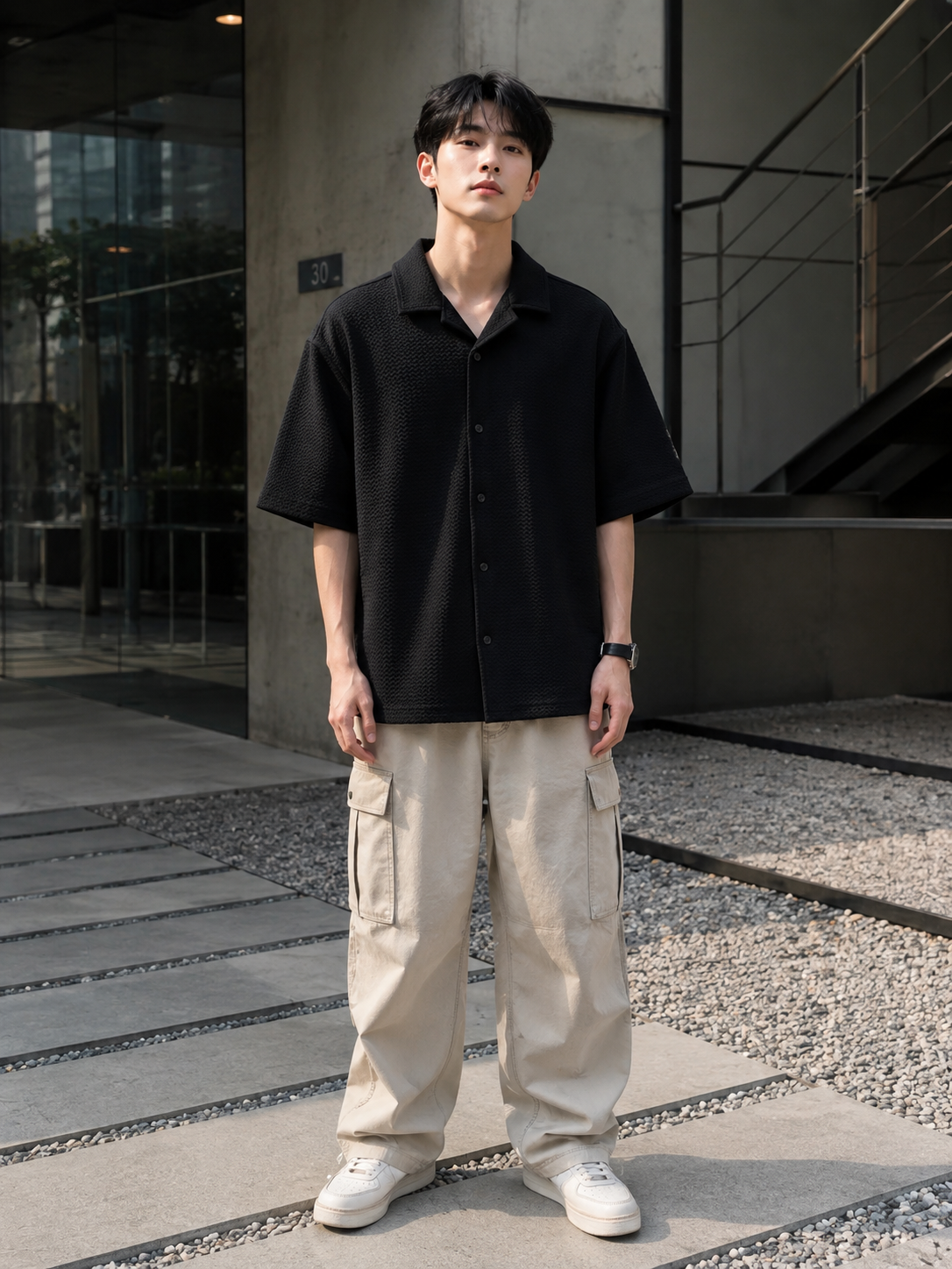 Oversized Short Sleeve Shirt 4508 Black