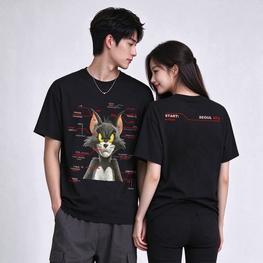 Attitude Cat Graphic Tee Oversized Tee - 3876