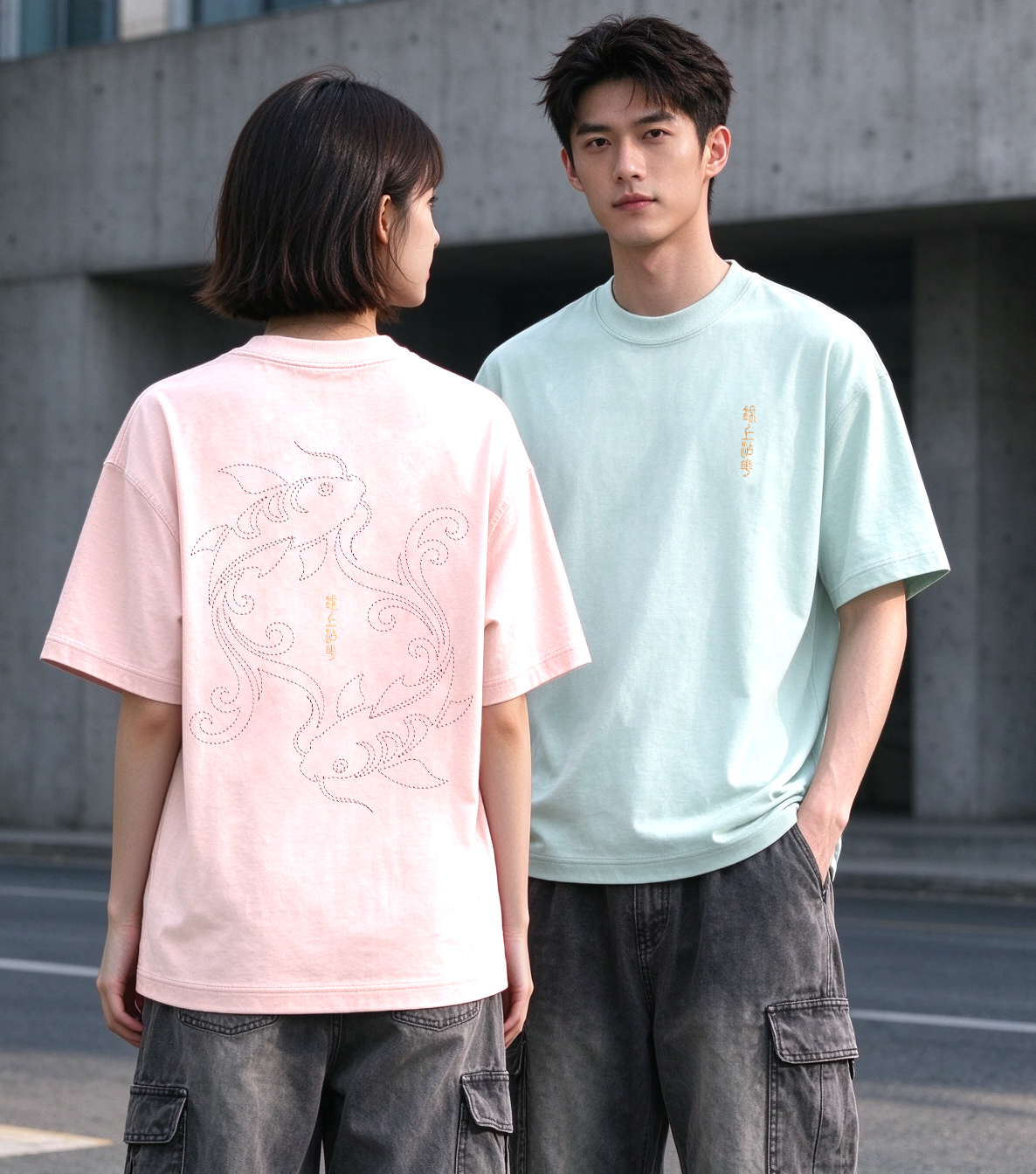 "KOI" Stitching Oversized Tee - 3907