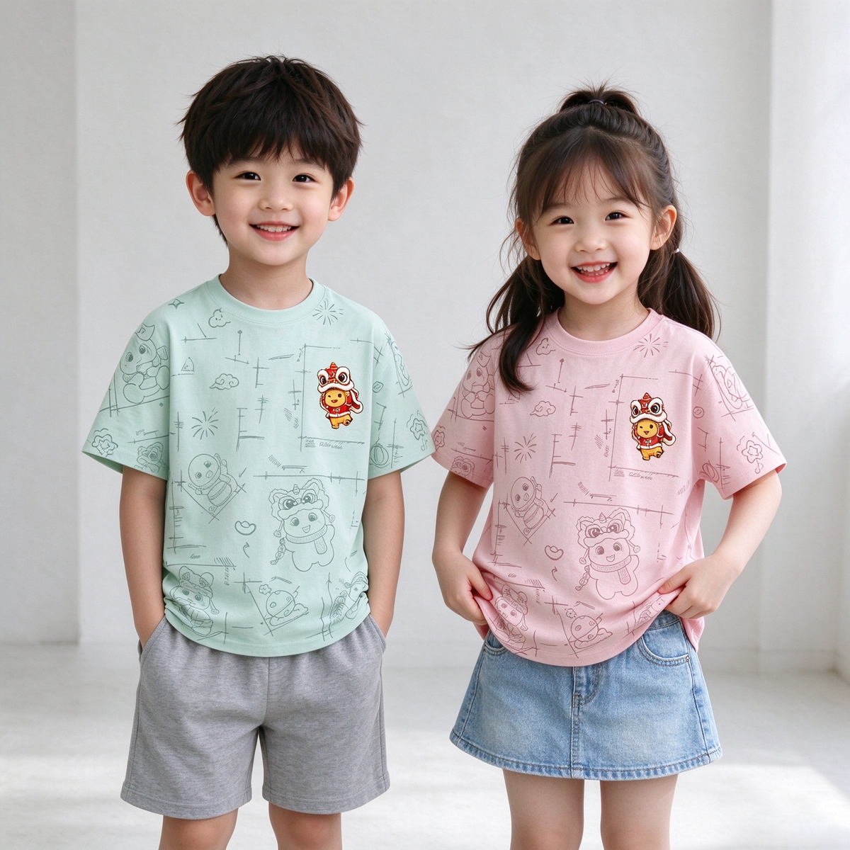 Nailong lion dance Oversized Unisex Kids T-Shirt - 39411