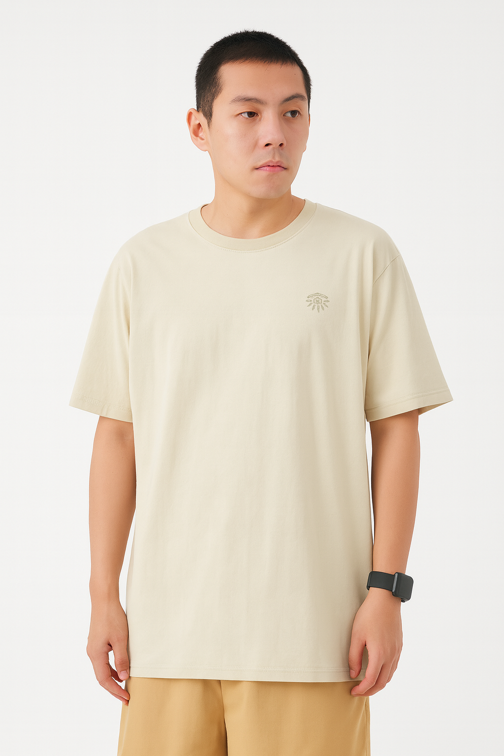 Beige Basic Oversize Tee Cool Weave cotton 3554