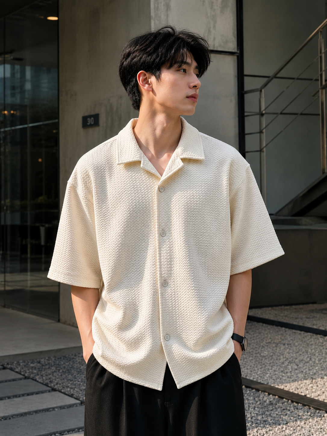 Oversized Short Sleeve Shirt 4508 Beige