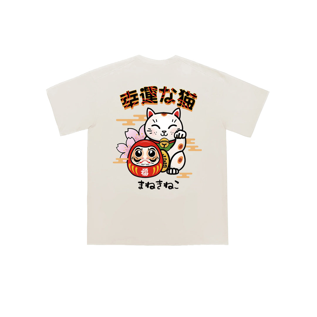 Daruma Fortune Cat Oversized Tee - 2047