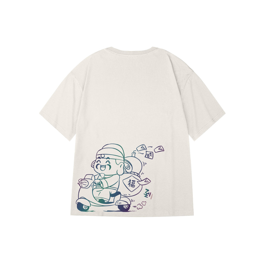 "福到" Reflective Print Oversized Tee - 2969