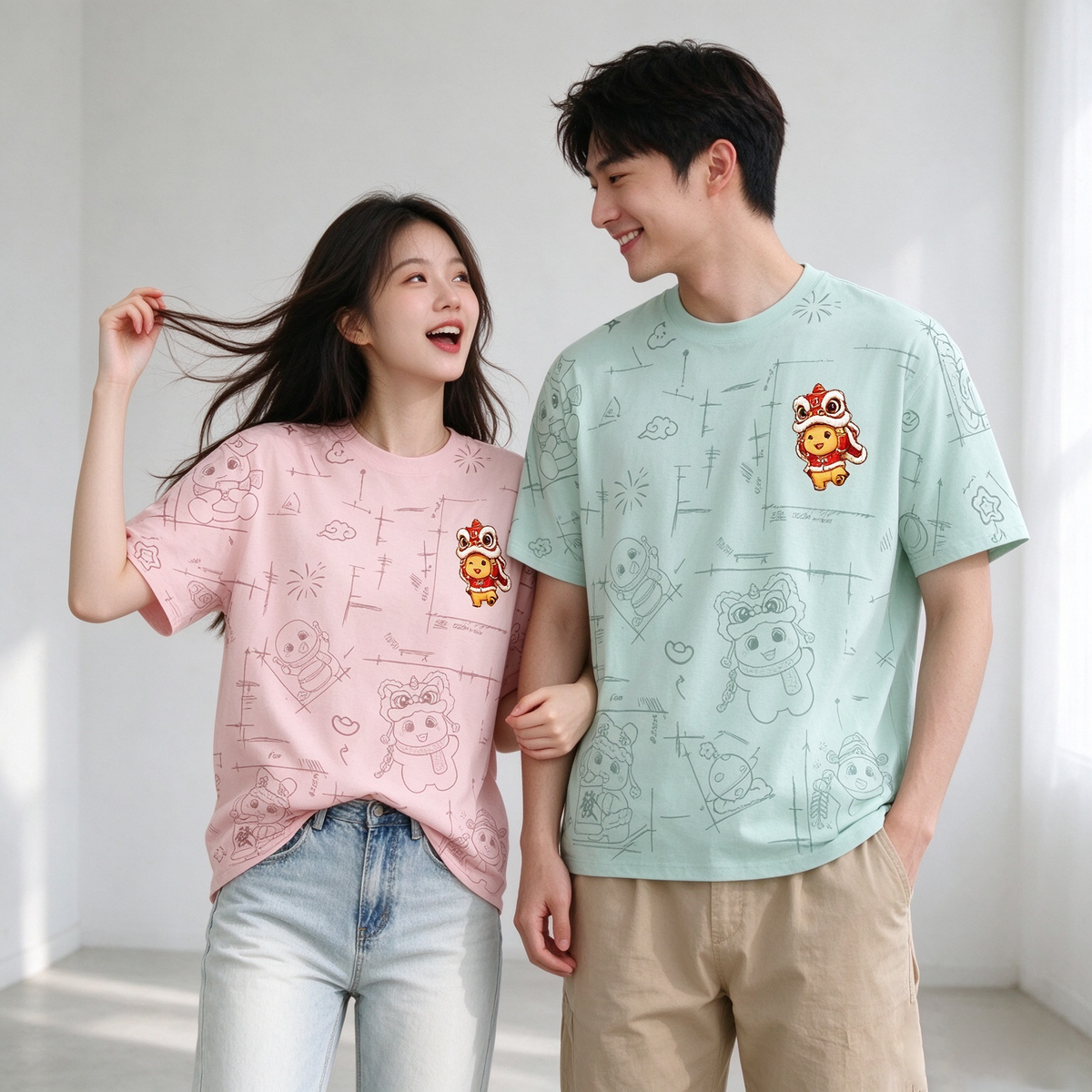 Nailong lion dance Oversized Tee - 3941