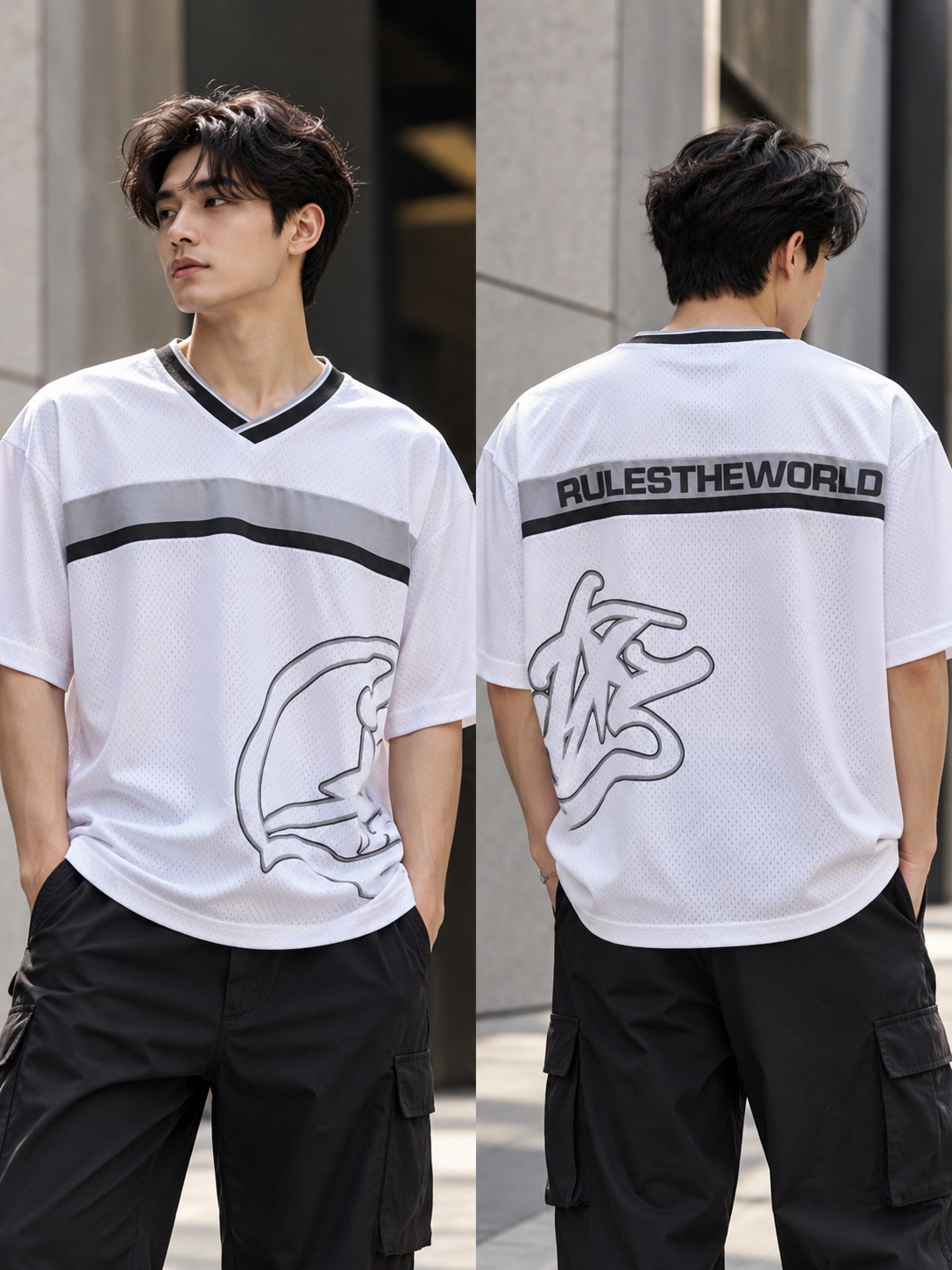 Sport Mesh Graphic Oversized Tee -3902