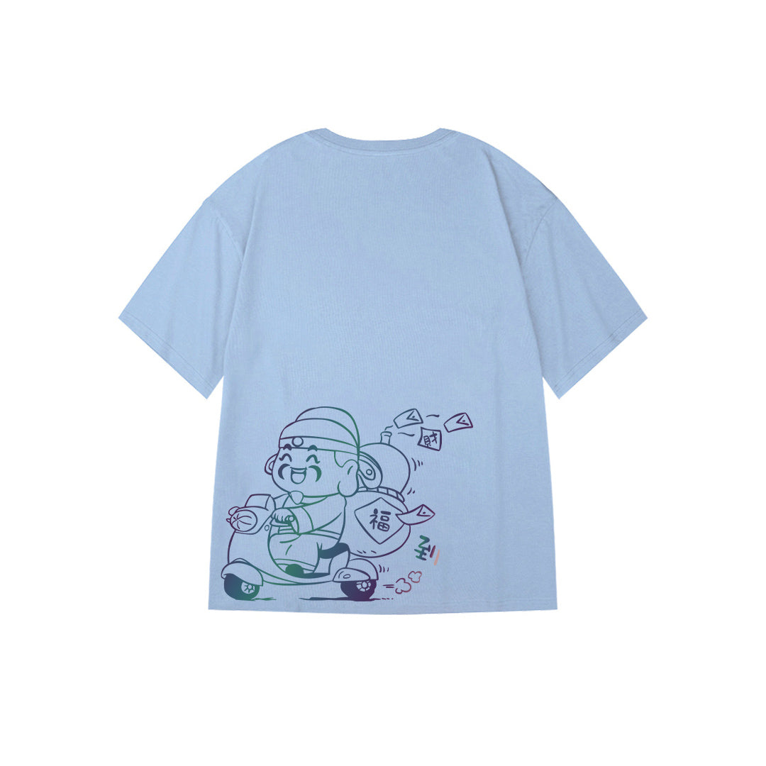 "福到" Reflective Print Oversized Tee - 2969